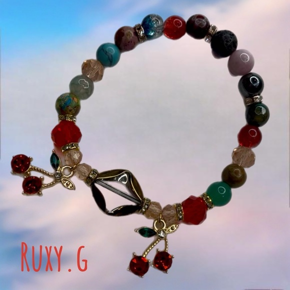 Red and Gold Crystal Cherry 🍒 Charm Bracelet Set - Picture 9 of 10
